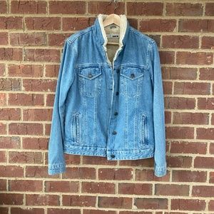 TOPSHOP MOTO US 10 BIKER SHERPA LINED DENIM TRUCKER JACKET